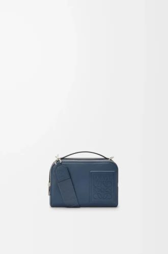 Mini crossbody-kameraväska i satin kalvskinn Indigo Dye