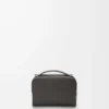 Mini crossbody kameraväska i satin kalvskinn Mörkgrå