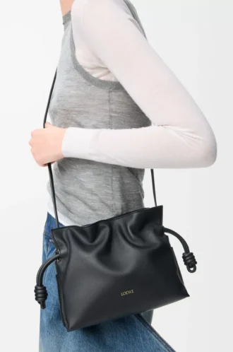 Mini Flamenco-clutch i nappa kalvskinn Svart