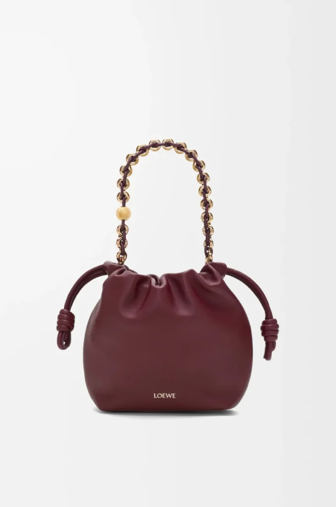 Mini Flamenco-handväska i mjukt nappa-lammskinn, mörk burgundy Mini Flamenco-handväska i mjukt nappa-lammskinn, mörk burgundy
