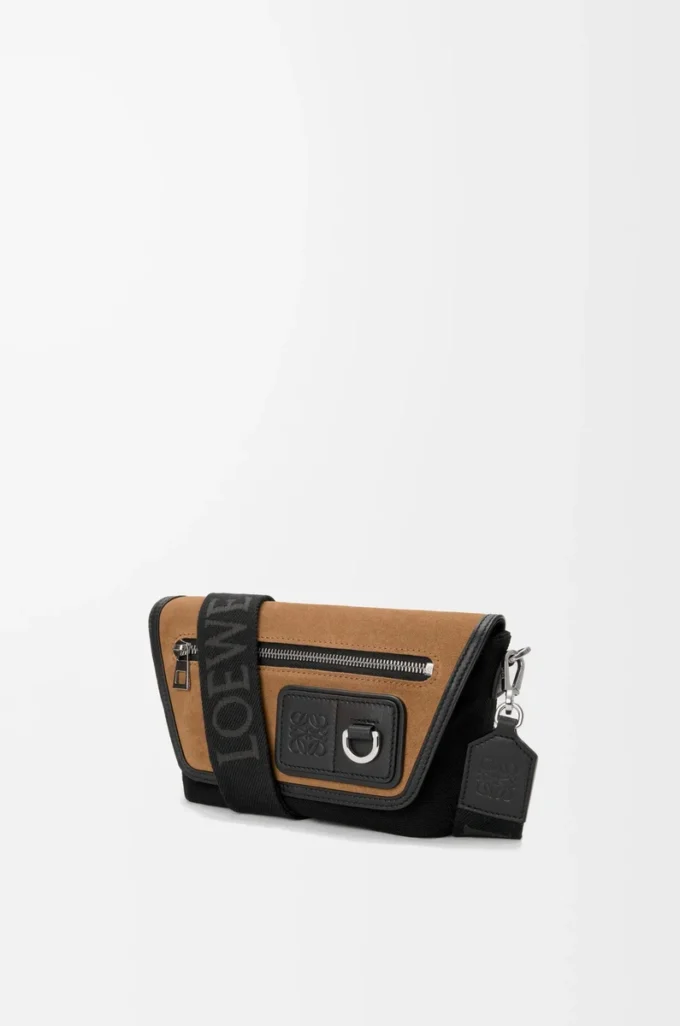 Mini Flex-messenger i canvas och mocka Svart/Mörk guld