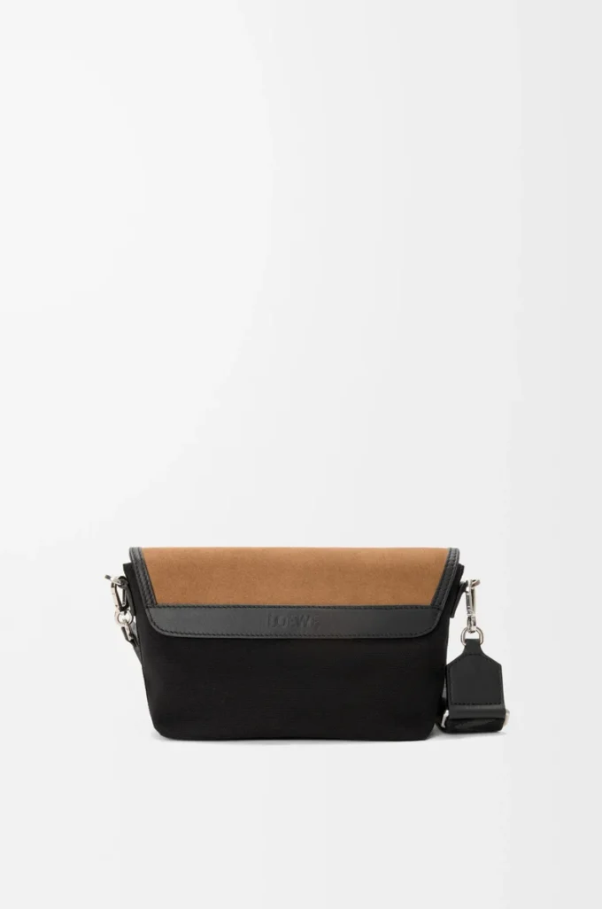 Mini Flex-messenger i canvas och mocka Svart/Mörk guld