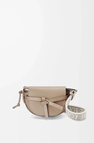 Mini Gate Dual-väska i mjukt kalvskinn och jacquard Sand