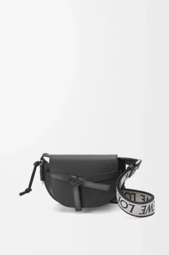 Mini Gate Dual-väska i mjukt kalvskinn och jacquard Svart