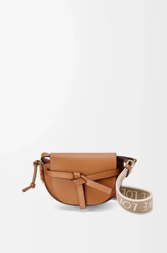Mini Gate Dual-väska i mjukt kalvskinn och jacquard Tan