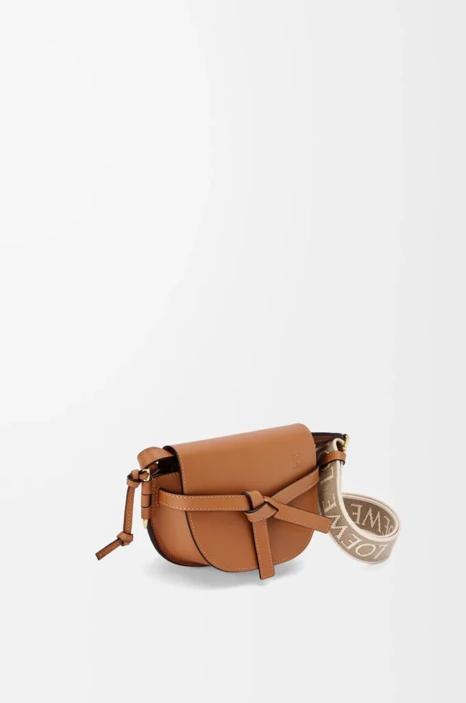 Mini Gate Dual-väska i mjukt kalvskinn och jacquard Tan Mini Gate Dual-väska i mjukt kalvskinn och jacquard Tan