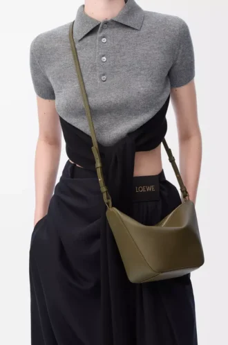 Mini Hammock hobo i klassiskt kalvskinn Dark Khaki