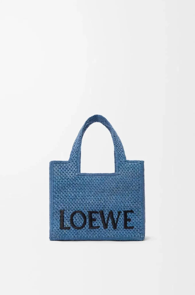 Mini LOEWE Font-väska i raffia Ljusblå Mini LOEWE Font-väska i raffia Ljusblå