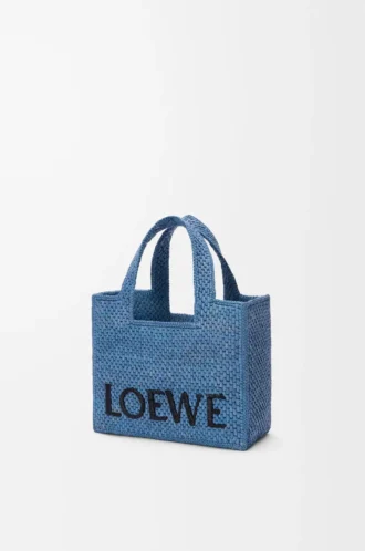 Mini LOEWE Font-väska i raffia Ljusblå