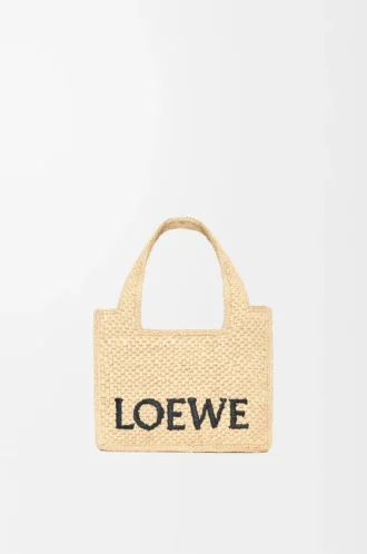 Mini LOEWE Font-väska i raffia, naturfärgad