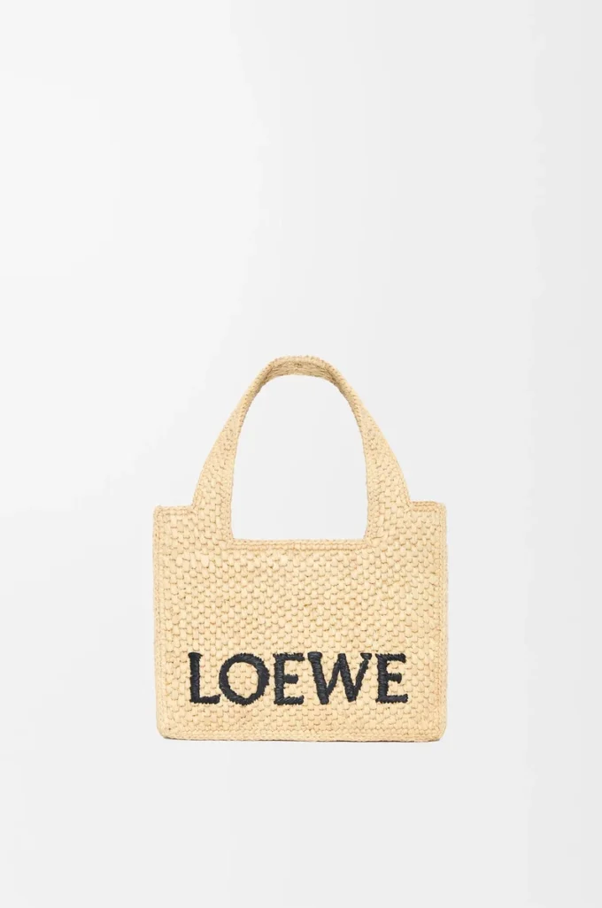 Mini LOEWE Font-väska i raffia, naturfärgad Mini LOEWE Font-väska i raffia, naturfärgad