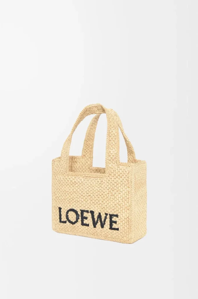 Mini LOEWE Font-väska i raffia, naturfärgad Mini LOEWE Font-väska i raffia, naturfärgad