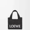 Mini LOEWE Font-väska i raffia Svart Mini LOEWE Font-väska i raffia Svart
