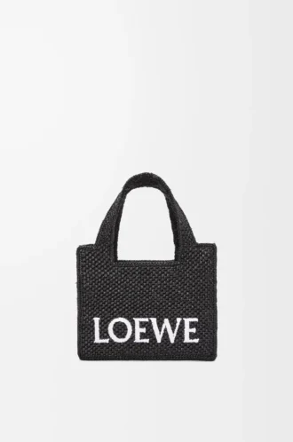 Mini LOEWE Font-väska i raffia Svart