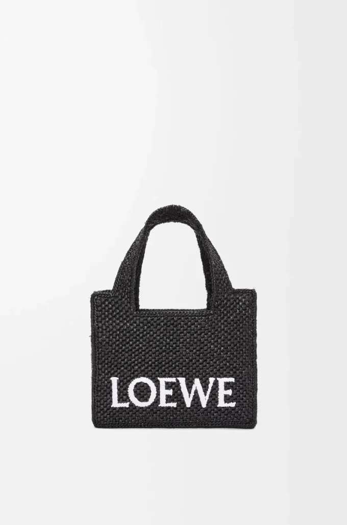 Mini LOEWE Font-väska i raffia Svart Mini LOEWE Font-väska i raffia Svart