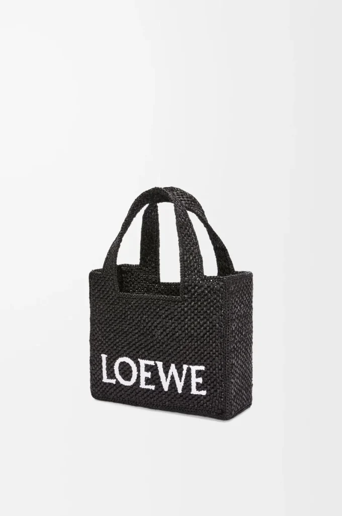 Mini LOEWE Font-väska i raffia Svart Mini LOEWE Font-väska i raffia Svart