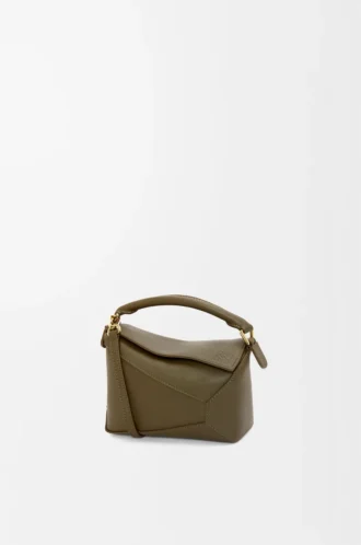 Mini Puzzle Edge-väska i klassiskt kalvskinn, mörk khaki