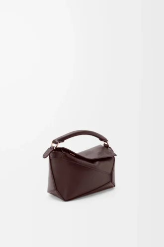 Mini Puzzle Edge-väska i mjukt kornat kalvskinn Dark Chestnut
