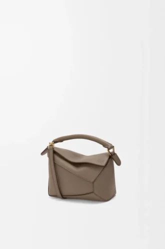 Mini Puzzle Edge-väska i mjukt kornat kalvskinn Taupe