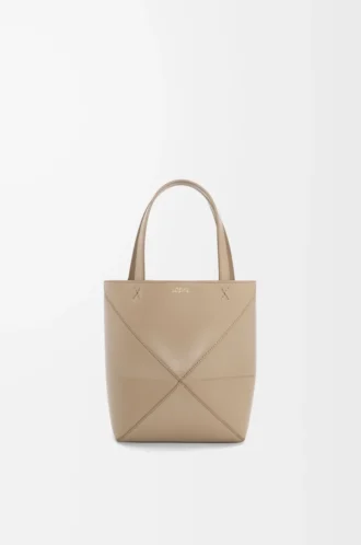 Mini Puzzle Fold-väska i glänsande kalvskinn Sand