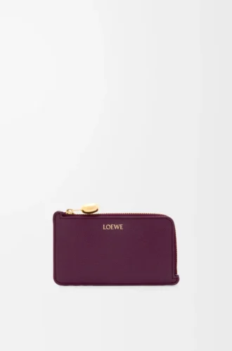 Myntkortfodral i kalvskinn med pebble-struktur, Plum