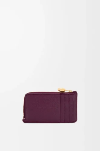 Myntkortfodral i kalvskinn med pebble-struktur, Plum