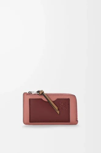 Myntkortfodral i mjukt kornat kalvskinn Blush/Mahogany