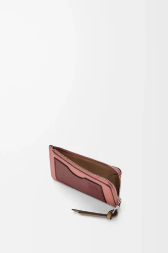 Myntkortfodral i mjukt kornat kalvskinn Blush/Mahogany