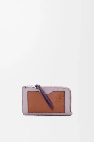 Myntkortfodral i mjukt kornat kalvskinn Dirty Mauve/Squirrel