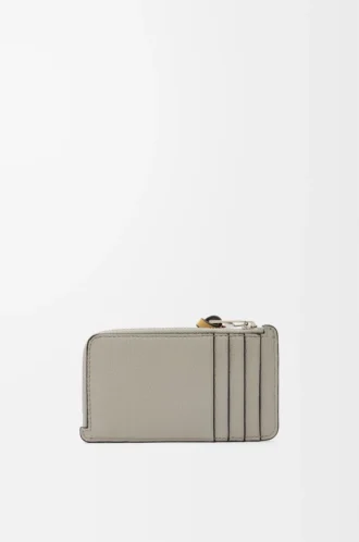 Myntkortfodral i mjukt kornat kalvskinn Shell Grey/Eucalyptus