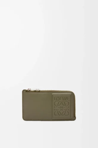 Myntkortfodral i satin kalvskinn Khaki Green
