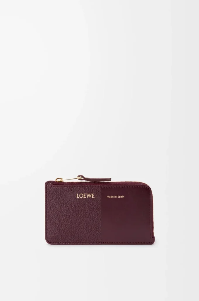 Myntkortfodral i slätt och kornigt kalvskinn Dark Burgundy