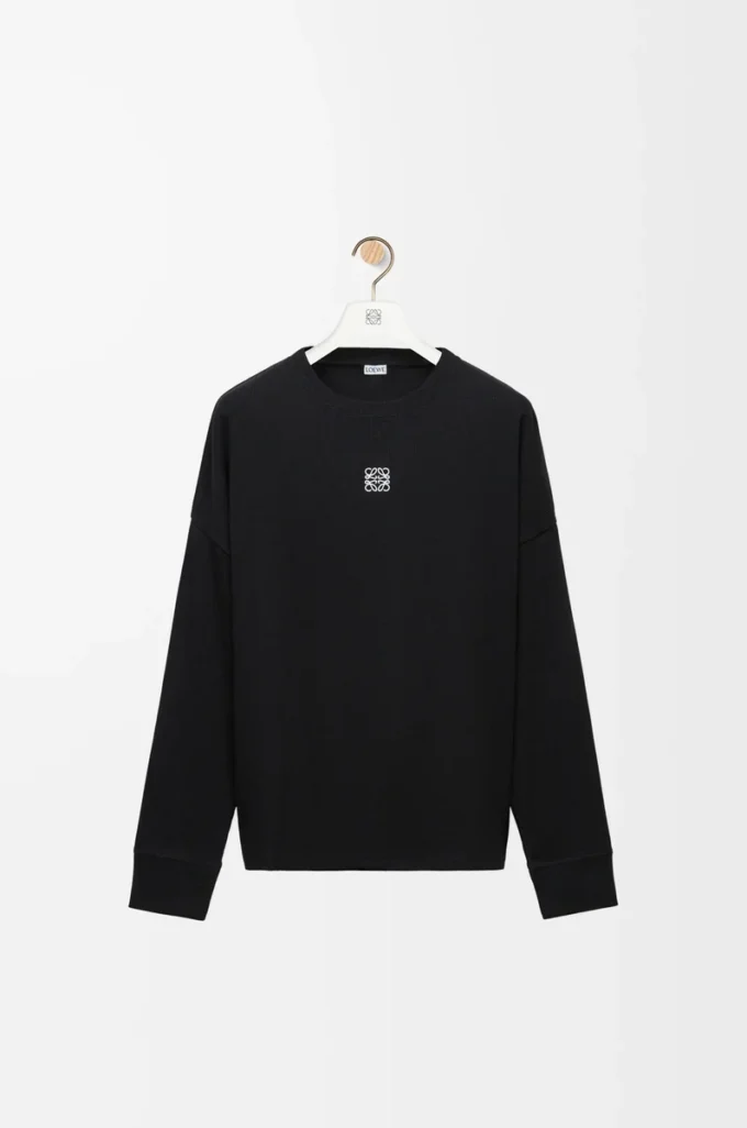 Oversized-passformad långärmad T-shirt i bomull Svart Oversized-passformad långärmad T-shirt i bomull Svart