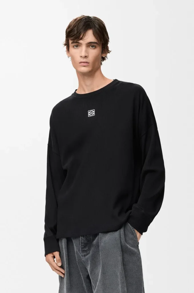 Oversized-passformad långärmad T-shirt i bomull Svart Oversized-passformad långärmad T-shirt i bomull Svart