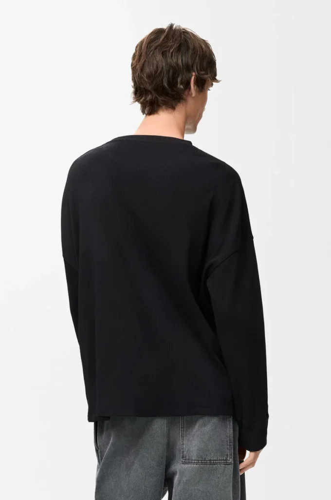 Oversized-passformad långärmad T-shirt i bomull Svart Oversized-passformad långärmad T-shirt i bomull Svart