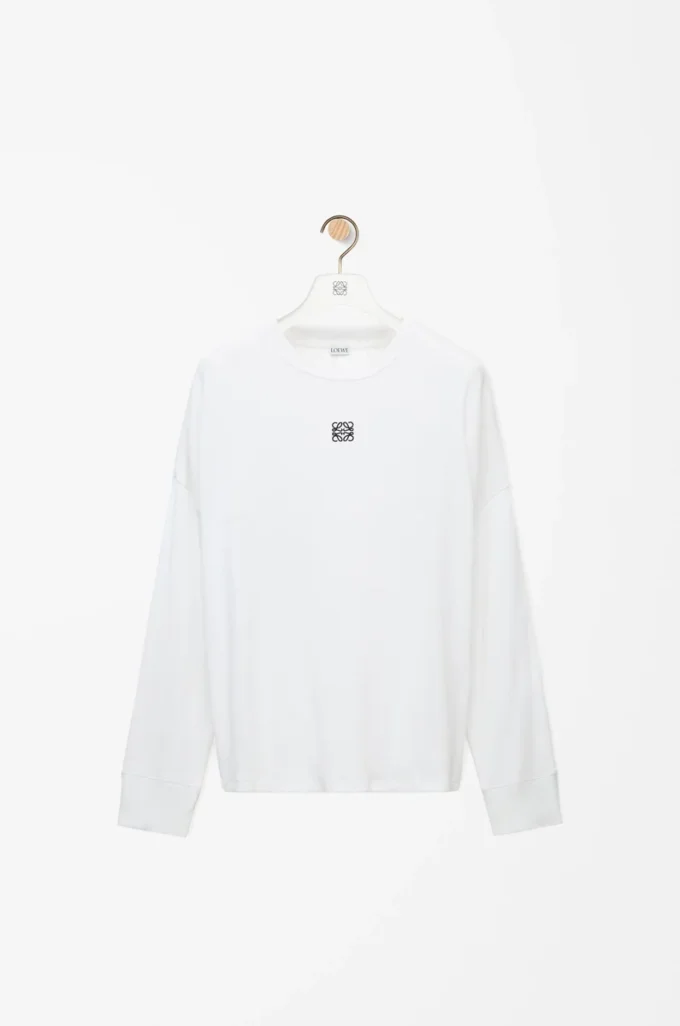Oversized-passformad långärmad T-shirt i bomull Vit Oversized-passformad långärmad T-shirt i bomull Vit