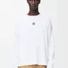 Oversized-passformad långärmad T-shirt i bomull Vit Oversized-passformad långärmad T-shirt i bomull Vit