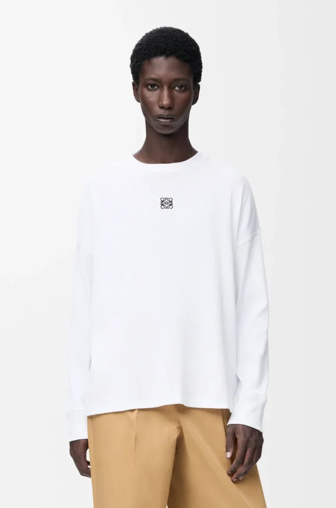 Oversized-passformad långärmad T-shirt i bomull Vit Oversized-passformad långärmad T-shirt i bomull Vit