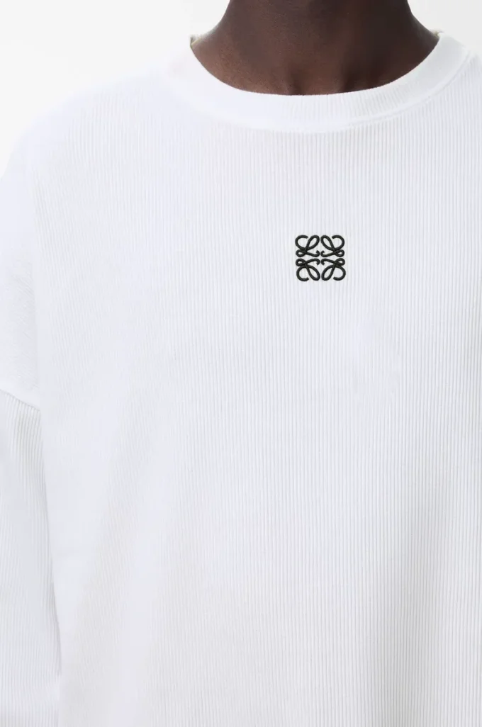 Oversized-passformad långärmad T-shirt i bomull Vit Oversized-passformad långärmad T-shirt i bomull Vit