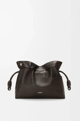 Panta medium Flamenco-clutch i glänsande kalvskinn Vintage Brown