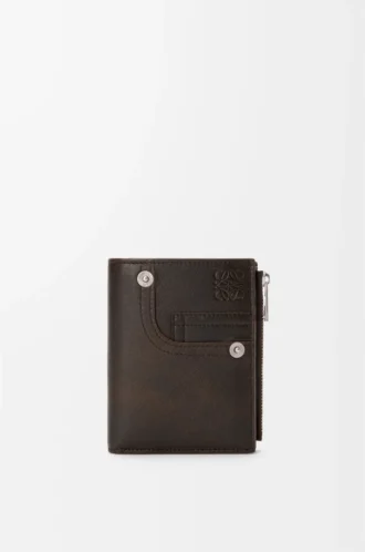 Panta smal kompakt plånbok i glänsande kalvskinn Vintage Brown