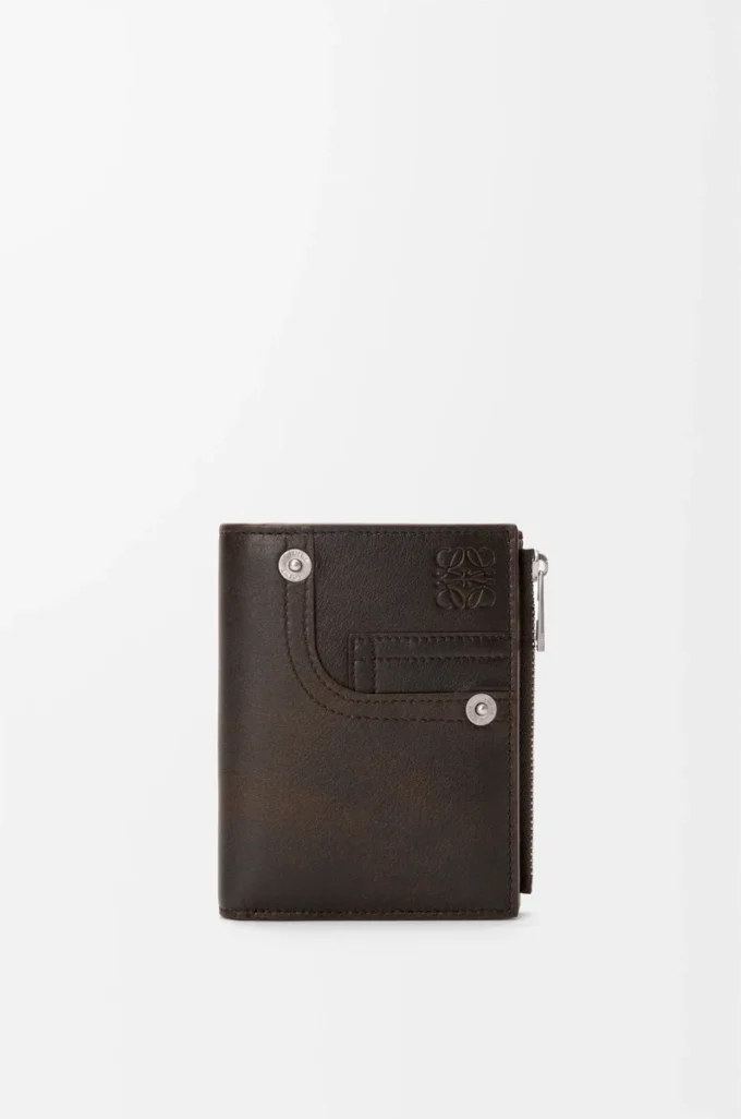 Panta smal kompakt plånbok i glänsande kalvskinn Vintage Brown