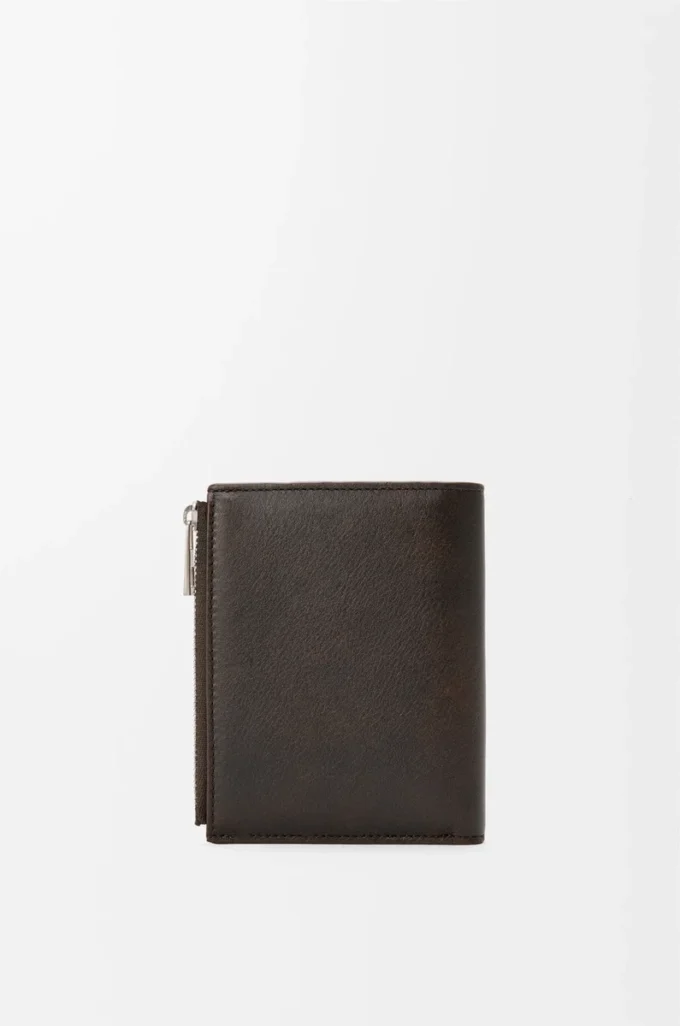 Panta smal kompakt plånbok i glänsande kalvskinn Vintage Brown