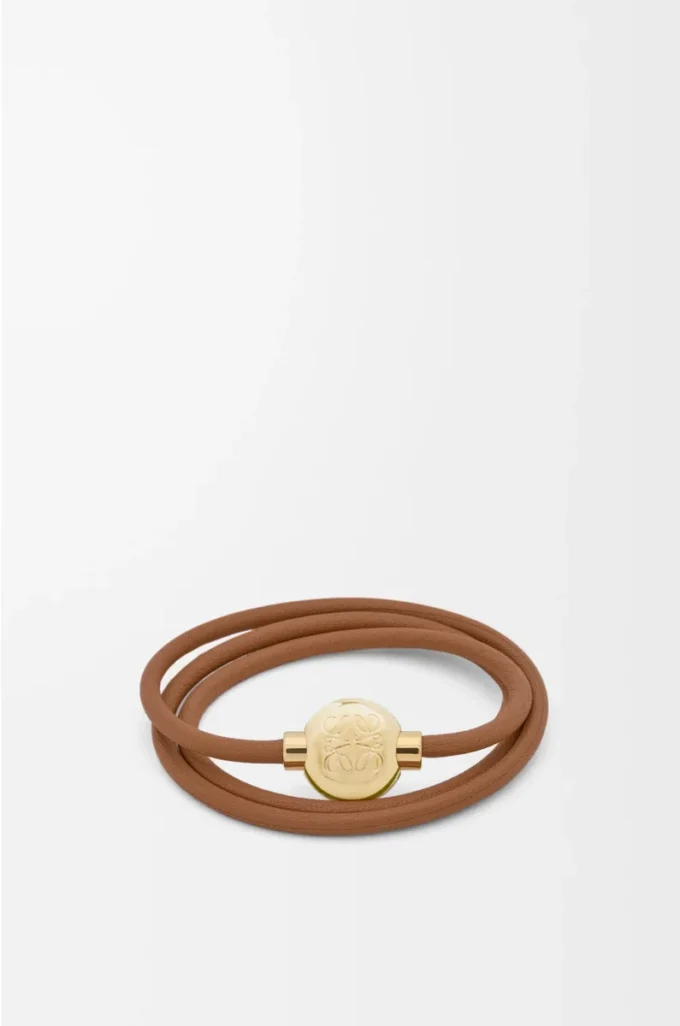 Pebble-armband i kalvskinn, varm öken/guld