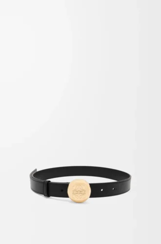 Pebble-bälte i slätt kalvskinn Svart/Guld
