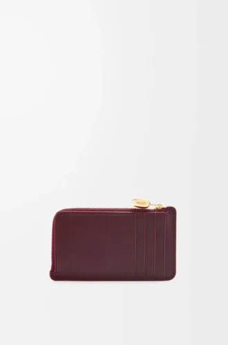 Pebble-myntkortfodral i glänsande nappa-kalvskinn Burgundy