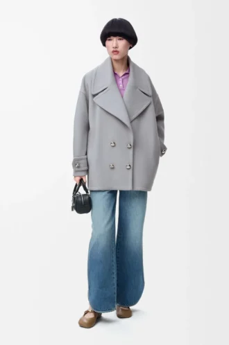 Pebble peacoat i ull Grå
