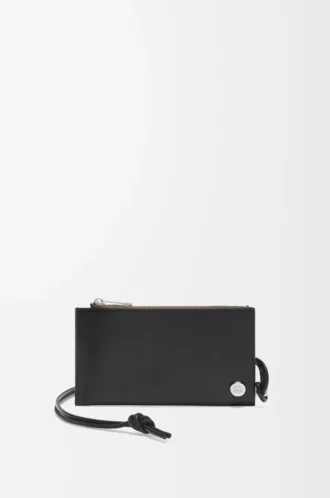 Pebble Slider-kortficka i glänsande nappakalvskinn, svart/mörk khaki