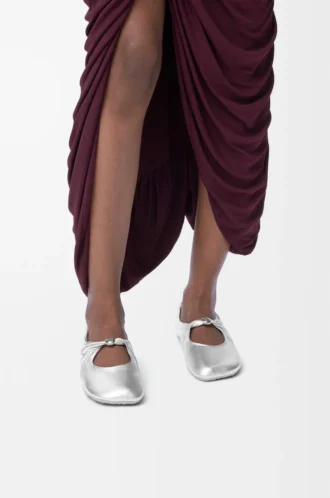 Pebble Soft ballerina i laminerat nappa-lammskinn Silver