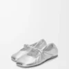 Pebble Soft ballerina i laminerat nappa-lammskinn Silver